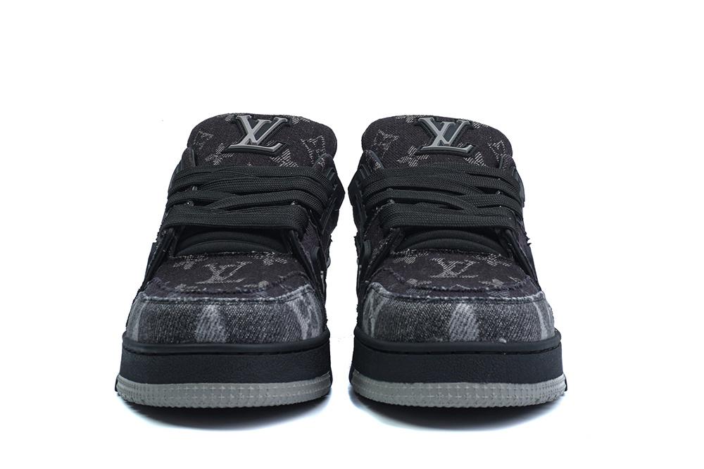 PK god Louis Vuitton LV Trainer Black Grey Denim Monogram retail materials ready to ship